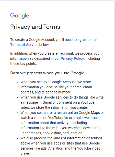 google privacy and terms